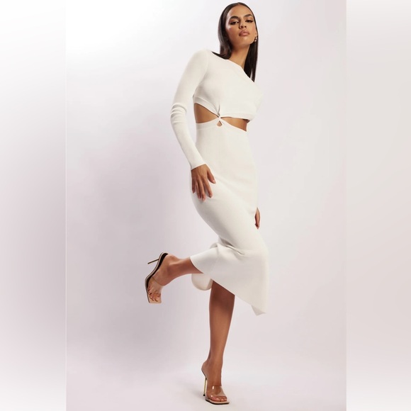 Twist Front Knit Midi Dress - White - Picture 5 of 8